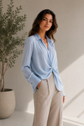 Women's Collared Light Blue Front-Twist Blouse