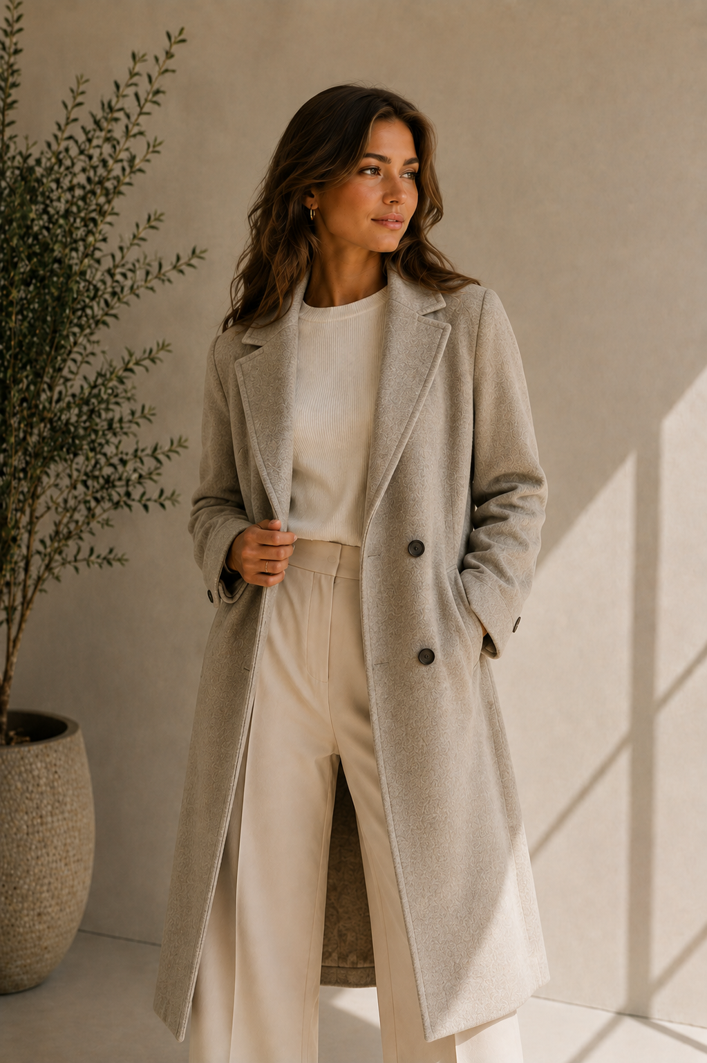 Women's Lapel Gray Double-Breasted Coat