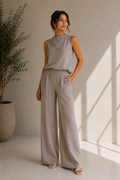 Women's High-Neck Gray Sleeveless Co-ord Set