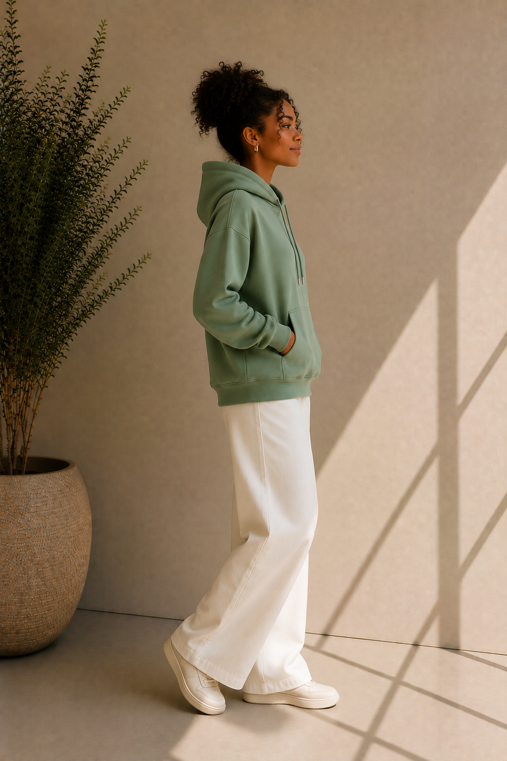 Women's Sage Green Hooded Hoodie