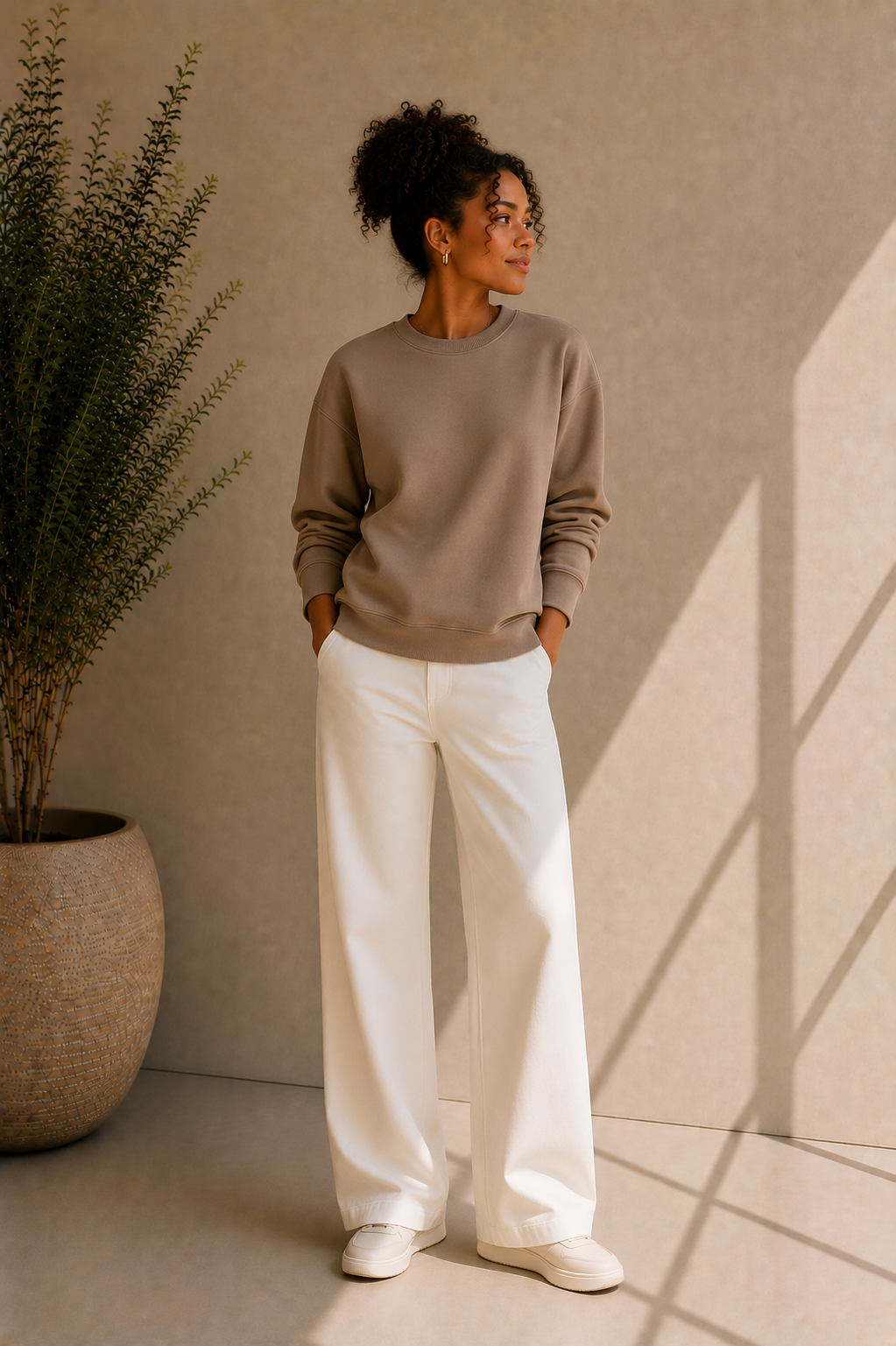 Women's Long-Sleeve Light Brown Classic Sweater