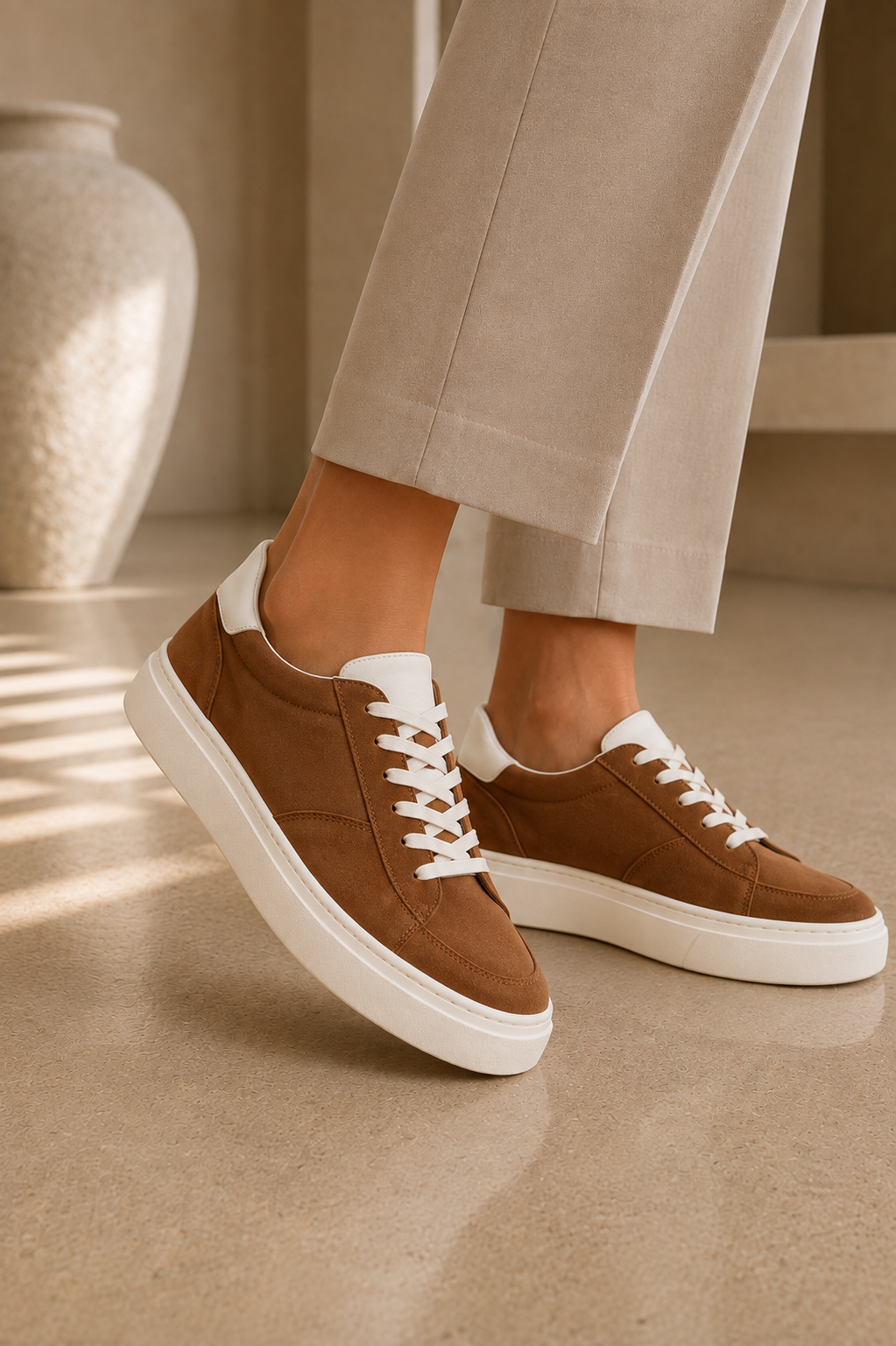 Women's Suede Brown Lace-Up Sneakers