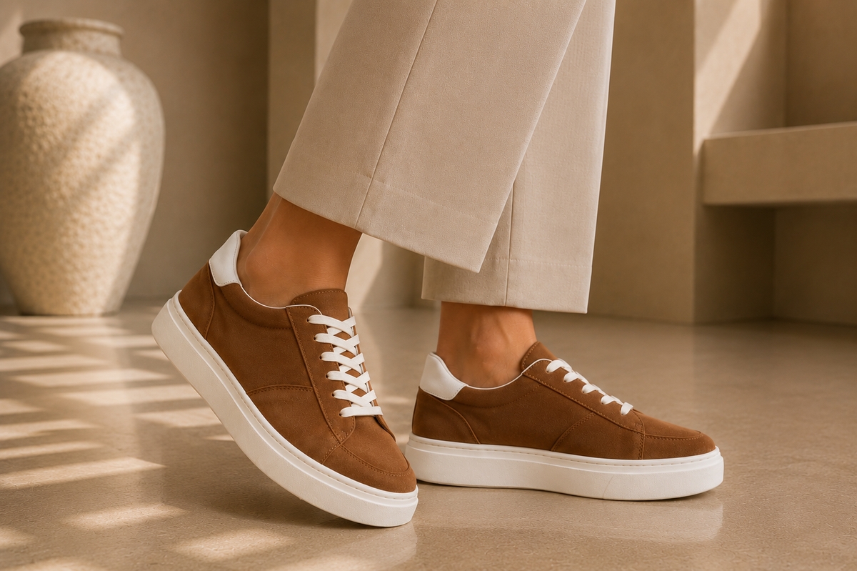Women's Suede Brown Lace-Up Sneakers