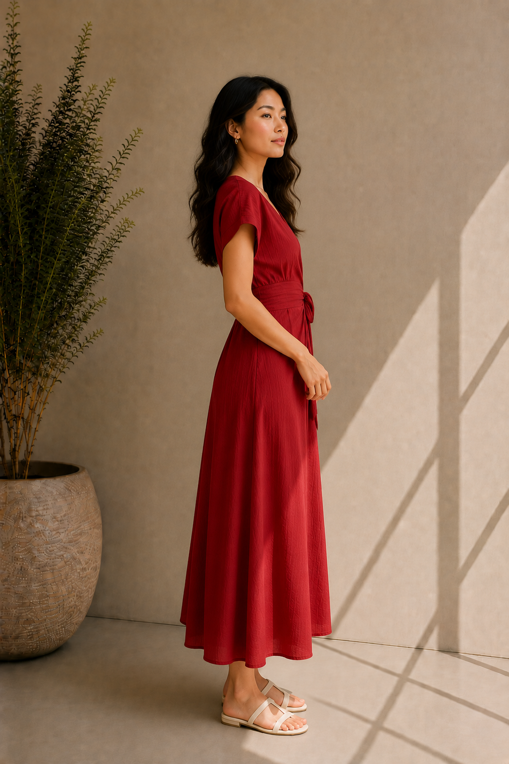 Women's Wrap Red Short-Sleeve Dress