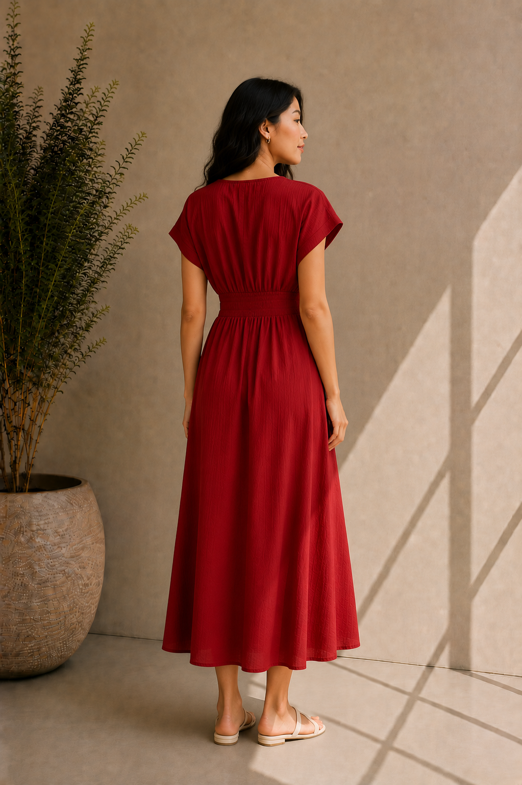 Women's Wrap Red Short-Sleeve Dress