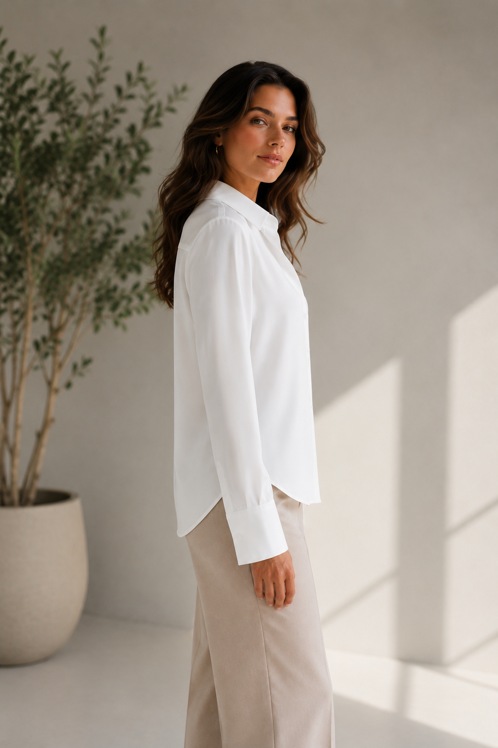 Women's Elegant Long-Sleeve White Shirt Blouse