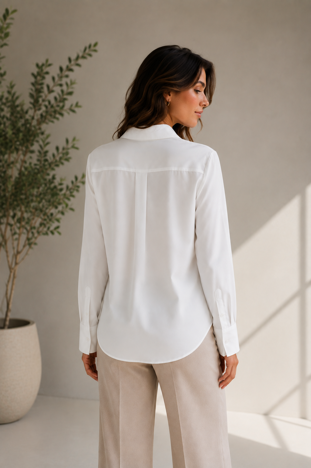 Women's Elegant Long-Sleeve White Shirt Blouse