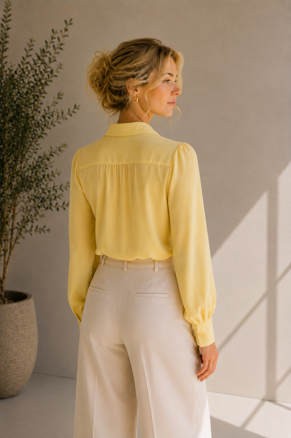 Women's Collared Yellow Button-Down Blouse