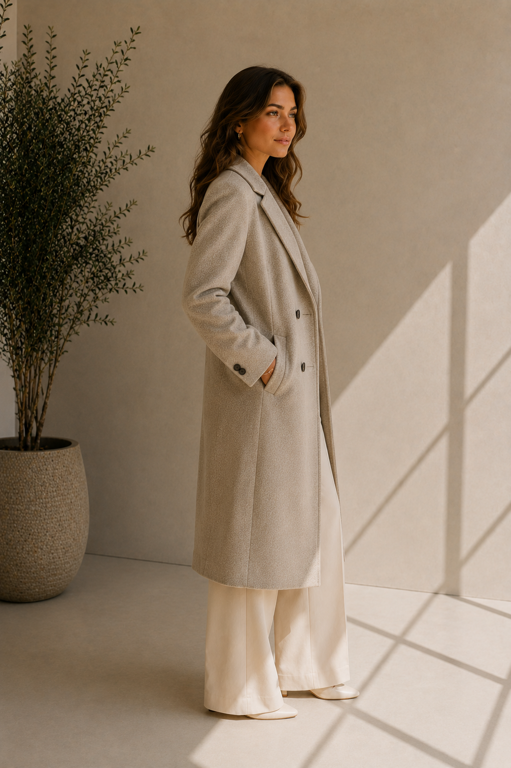 Women's Lapel Gray Double-Breasted Coat
