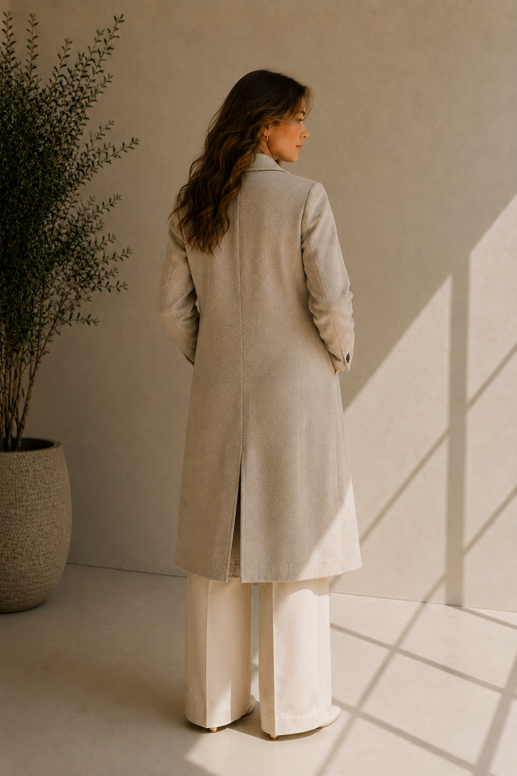 Women's Lapel Gray Double-Breasted Coat