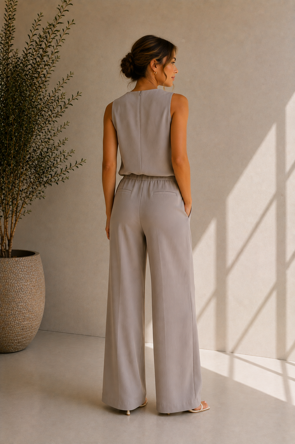 Women's High-Neck Gray Sleeveless Co-ord Set