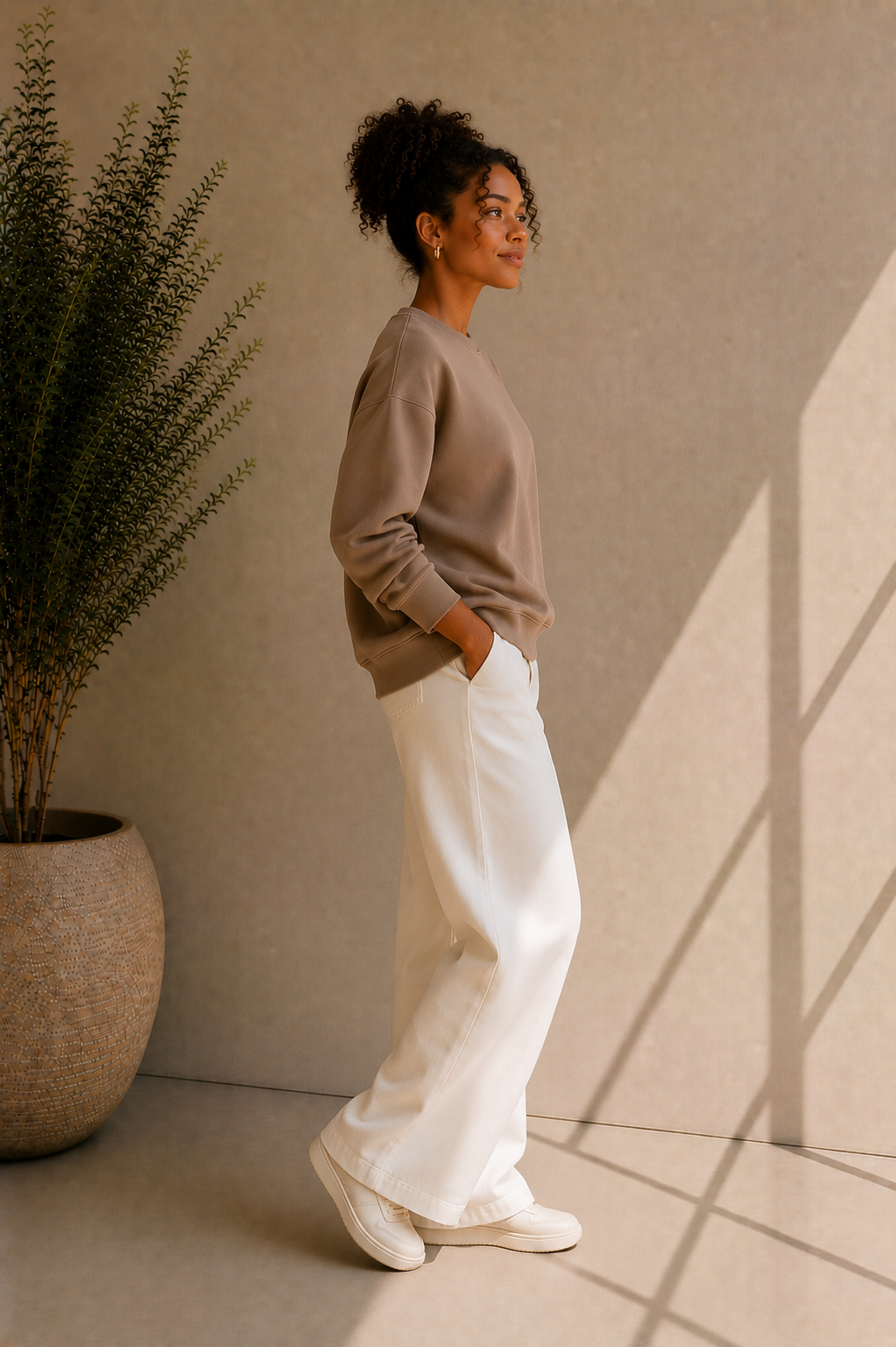 Women's Long-Sleeve Light Brown Classic Sweater