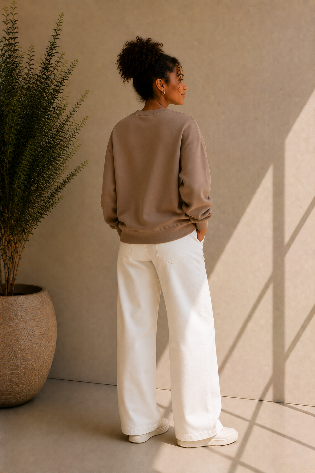 Women's Long-Sleeve Light Brown Classic Sweater