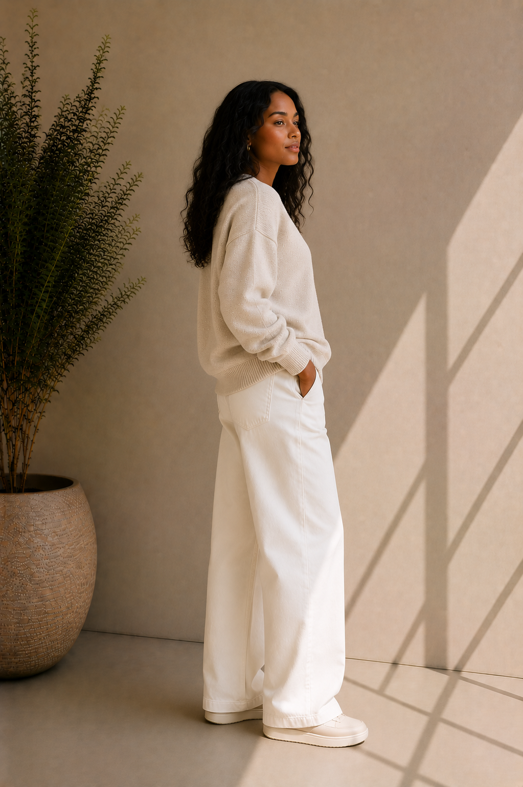Women's Crewneck Beige Knit Sweater