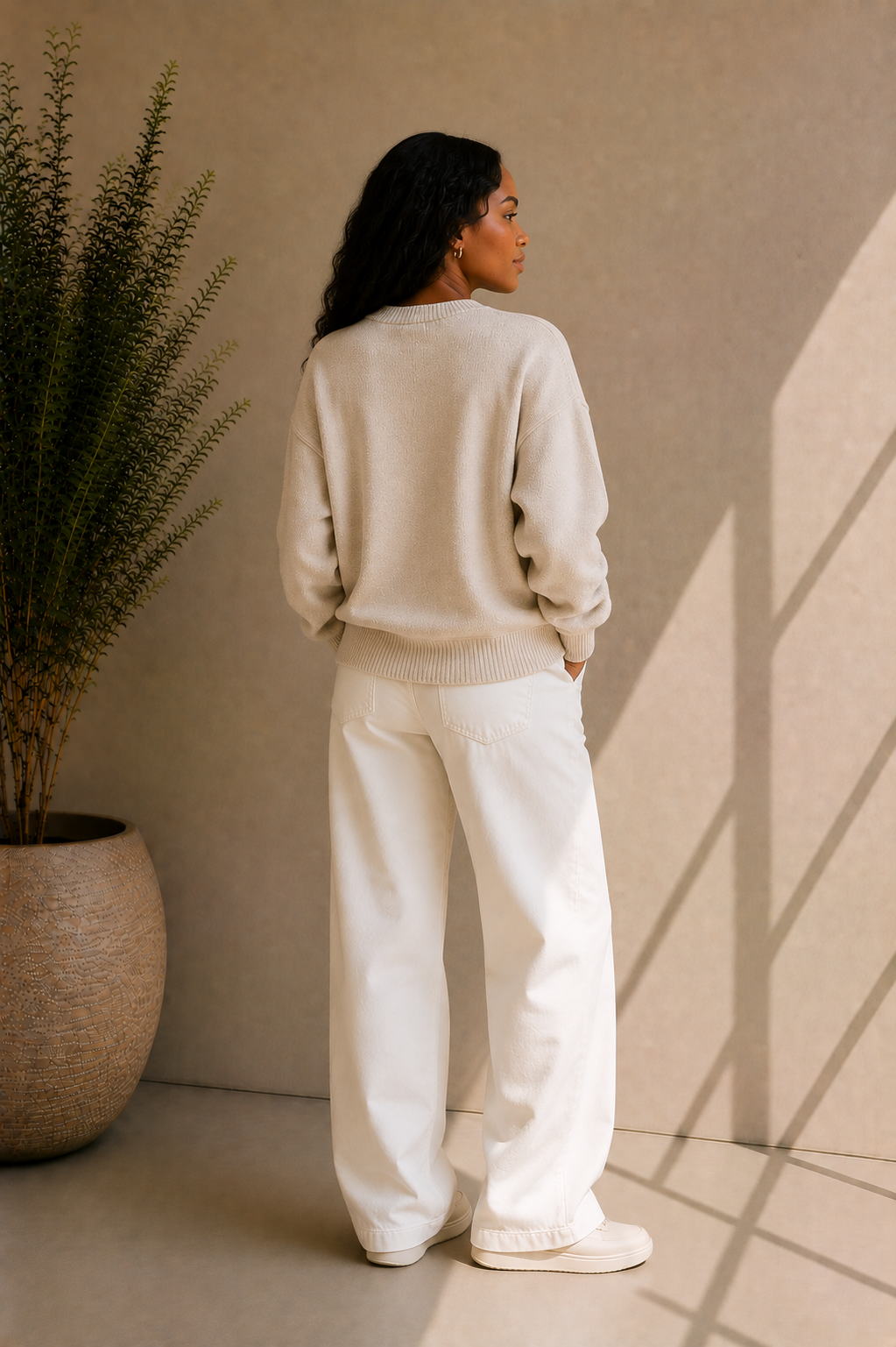 Women's Crewneck Beige Knit Sweater