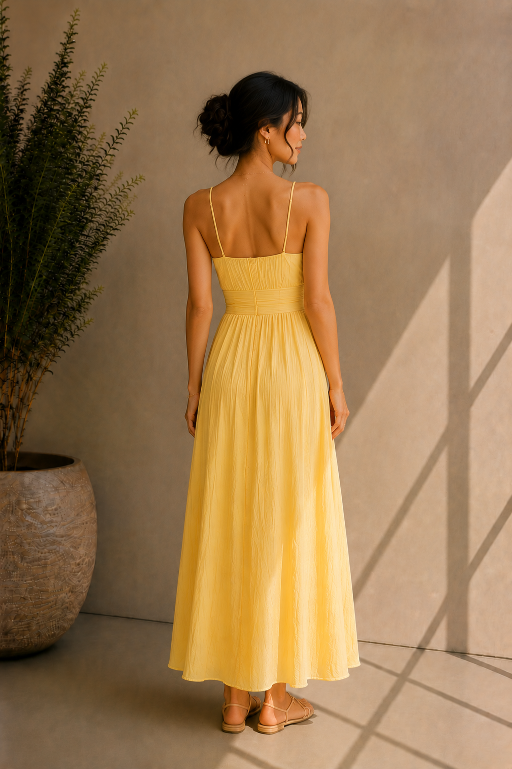 Women's V-Neck Yellow Slit Maxi Dress